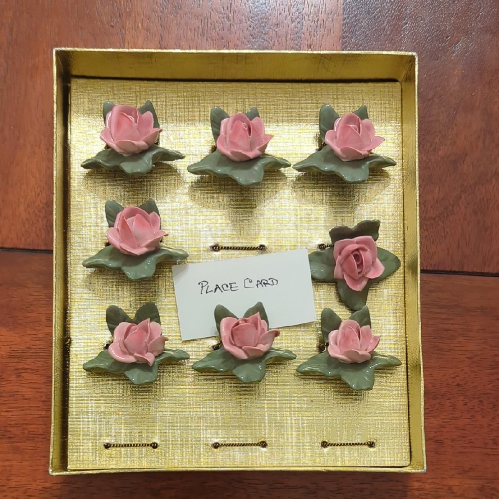 Pink and Green Rose Place Card Holders